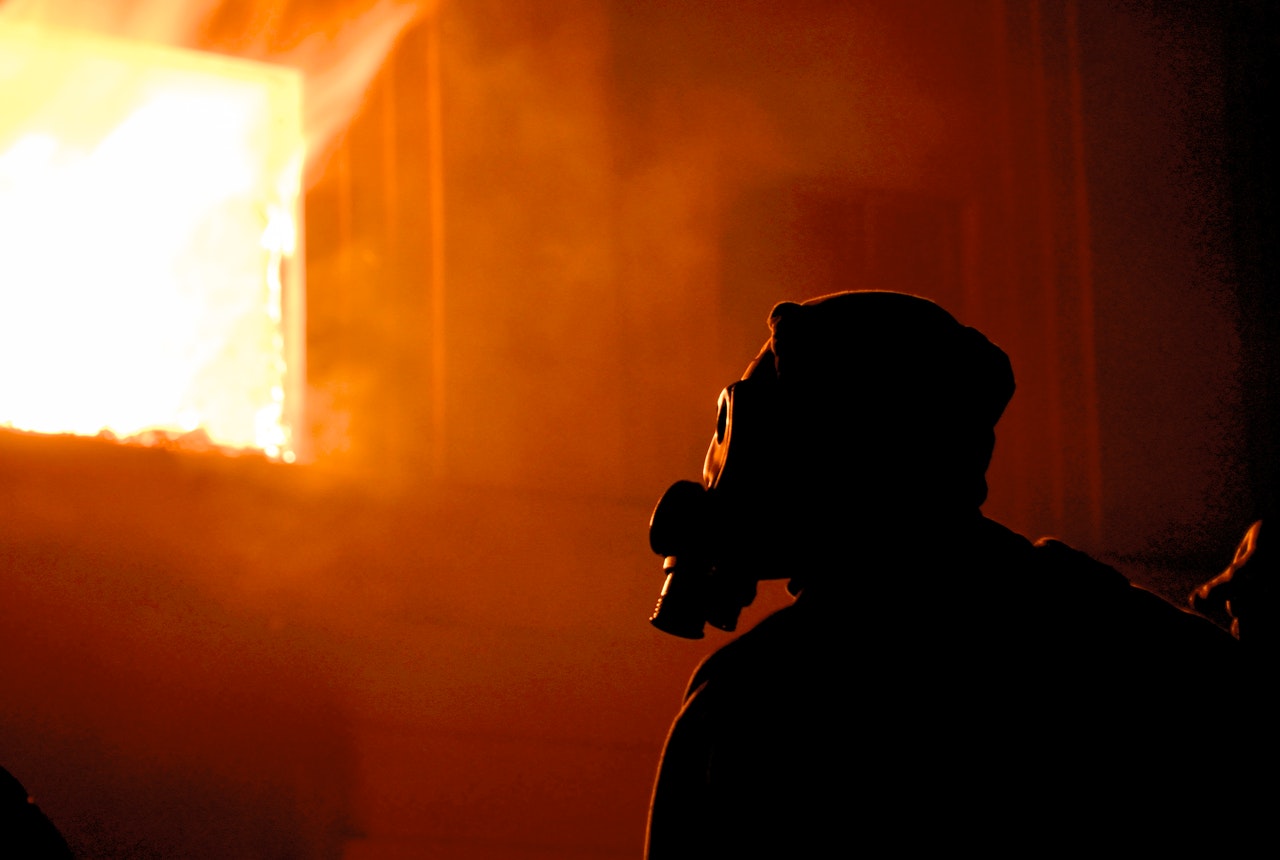Work place safety, Man wearing a fire helmet