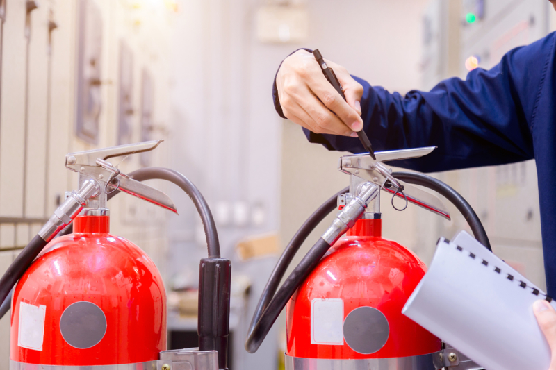 Fire extinguisher inspection.