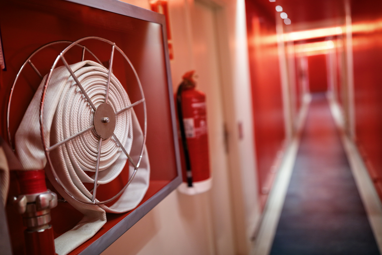 Fire hose reel on a hallway.